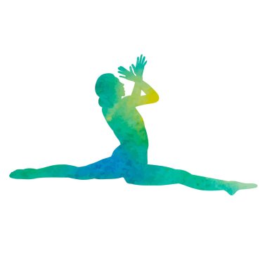 vektör, beyaz arka planda, yeşil suluboya kız dans ediyor, izole edilmiş.