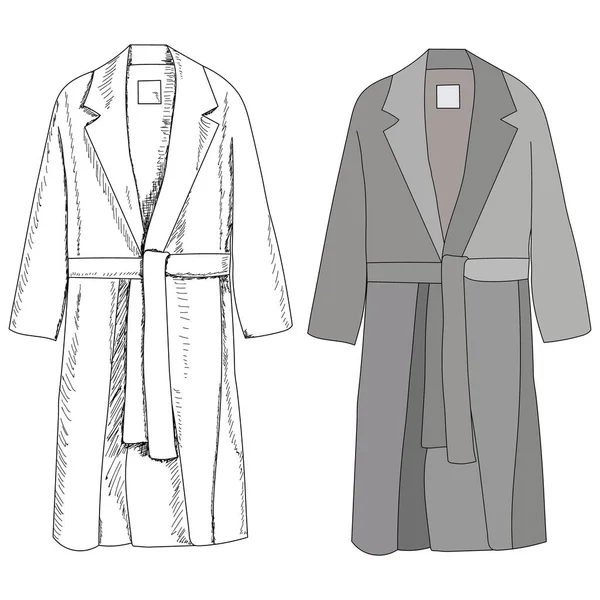 Vettore Sfondo Bianco Cappotto Grigio Autunno Donna Con Schizzo — Vettoriale Stock