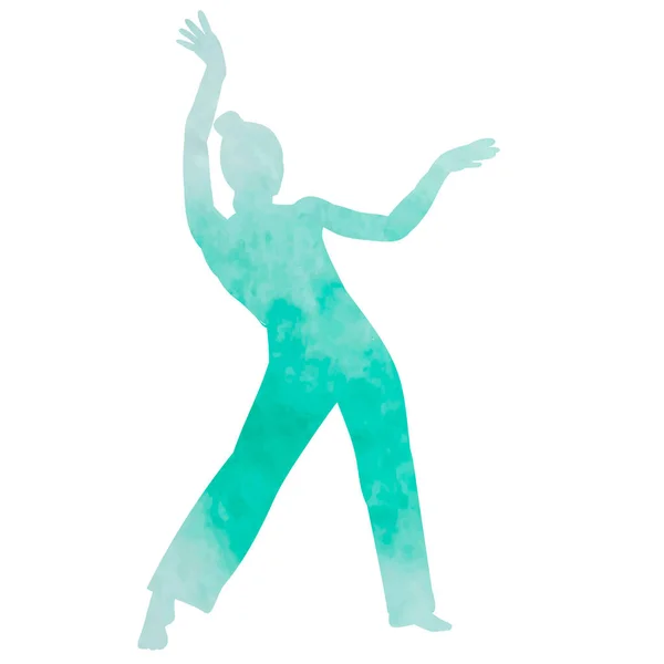 Fond Blanc Vert Aquarelle Silhouette Fille Danse Isolé — Image vectorielle