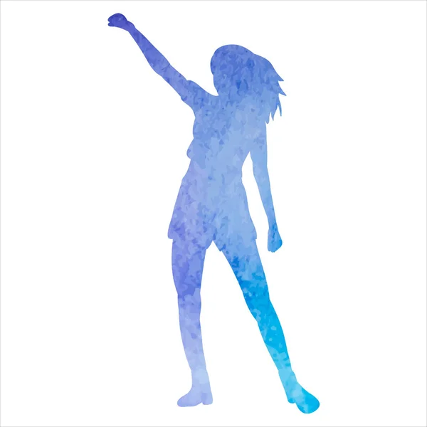 Vektor Auf Weißem Hintergrund Blaues Aquarell Silhouette Tanzendes Mädchen Isoliert — Stockvektor