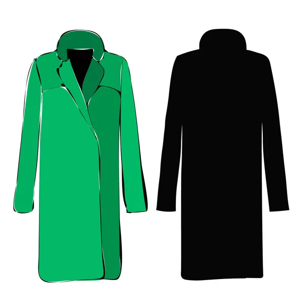 White Background Green Autumn Women Coat — Stock Vector