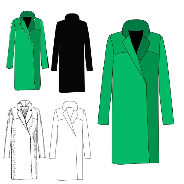 Fondo Blanco Ropa Mujer Verde Abrigo — Vector de stock