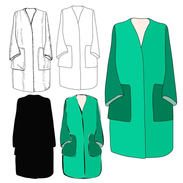 Fondo Blanco Ropa Mujer Verde Abrigo — Vector de stock