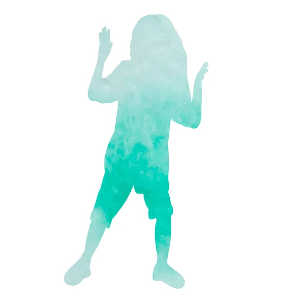 Grüne Aquarell Silhouette Mädchen Tanzt Einen Tanz Isoliert — Stockvektor