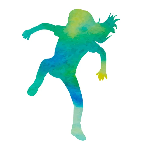 Weißer Hintergrund Grünes Aquarell Silhouette Mädchen Tanzt Einen Tanz Isoliert — Stockvektor