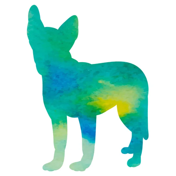 Vit Bakgrund Akvarell Siluett Hund Grön — Stock vektor