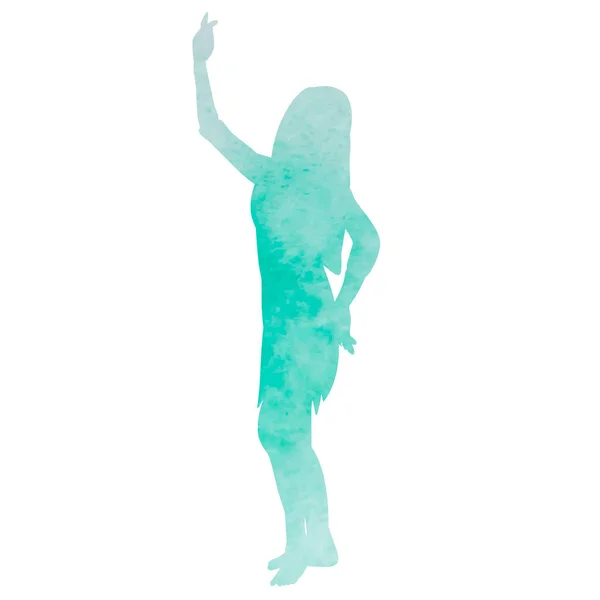 Vektor Auf Weißem Hintergrund Grüne Aquarellsilhouette Tanzendes Mädchen Isoliert — Stockvektor