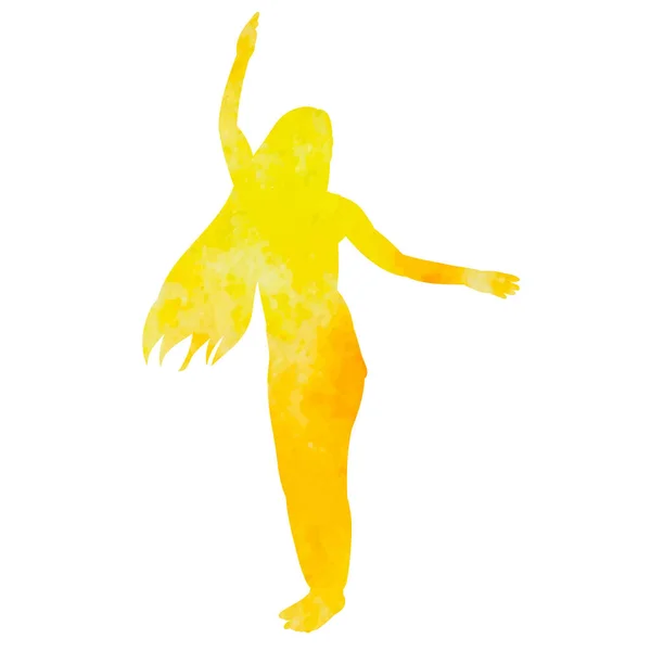 Žlutá Akvarel Silueta Dívka Tanec — Stockový vektor