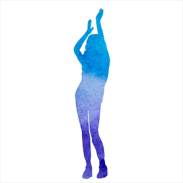 Isolierte Blaue Silhouette Eines Aquarell Tanzenden Mädchens — Stockvektor