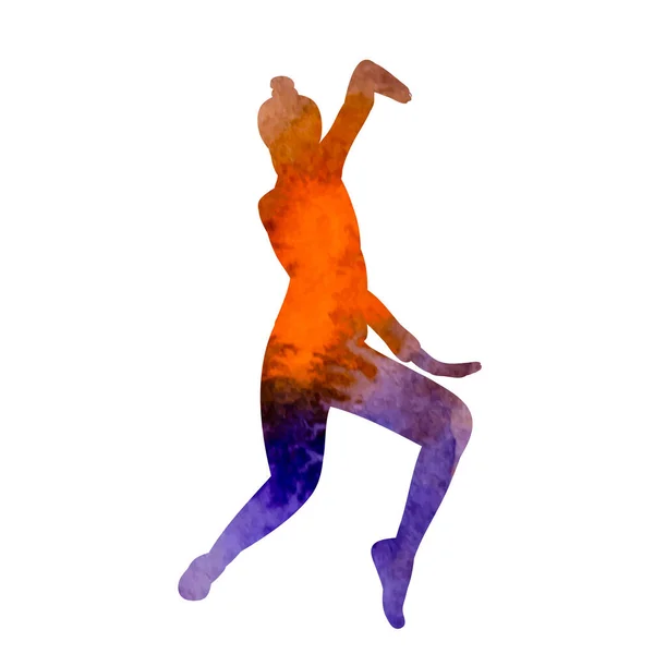 Isoliertes Orangefarbenes Aquarell Tanzendes Mädchen — Stockvektor