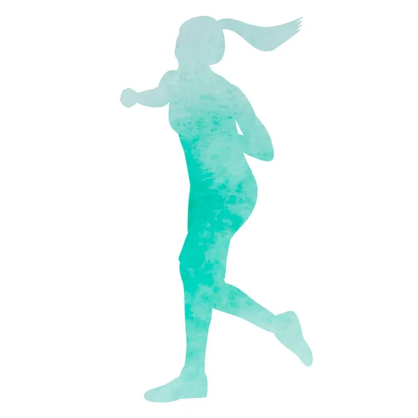 Vektor Auf Weißem Hintergrund Grüne Aquarellsilhouette Eines Kindes Tanzendes Mädchen — Stockvektor