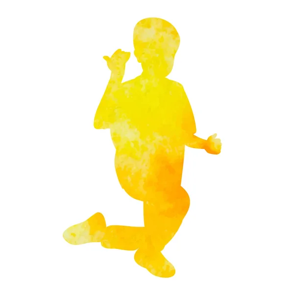 Vector Een Witte Achtergrond Geel Aquarel Silhouet Van Een Kind — Stockvector