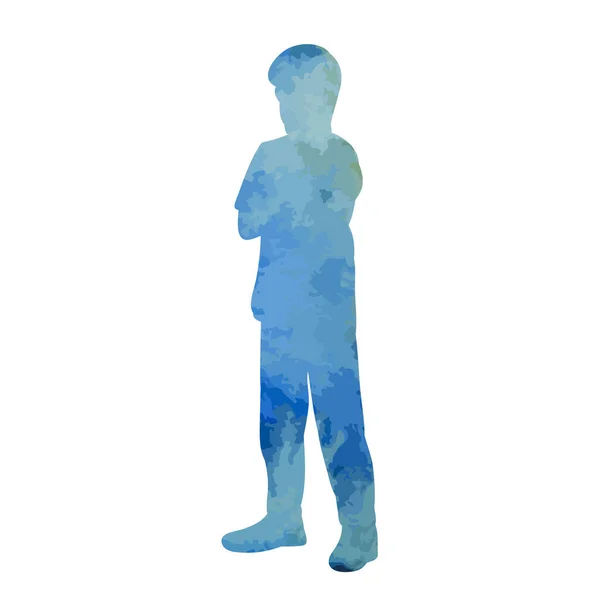 Vecteur Sur Fond Blanc Bleu Aquarelle Silhouette Enfant Garçon — Image vectorielle