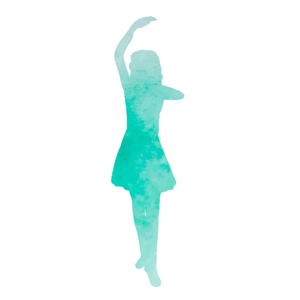 Vektor Auf Weißem Hintergrund Aquarellsilhouette Eines Kindes Eines Tanzenden Mädchens — Stockvektor