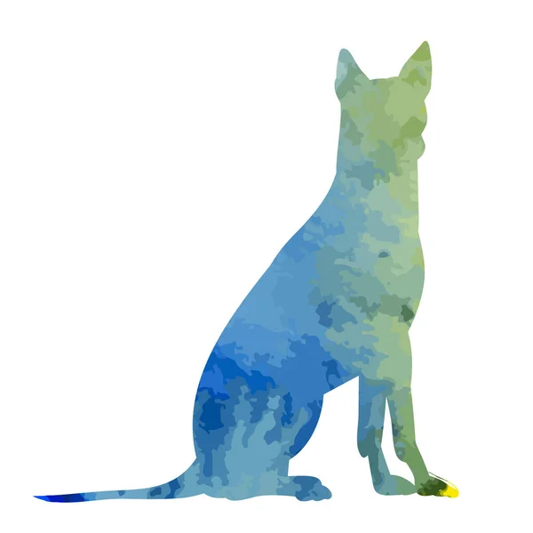 Vektor Vit Bakgrund Blå Akvarell Siluett Hund Sitter — Stock vektor