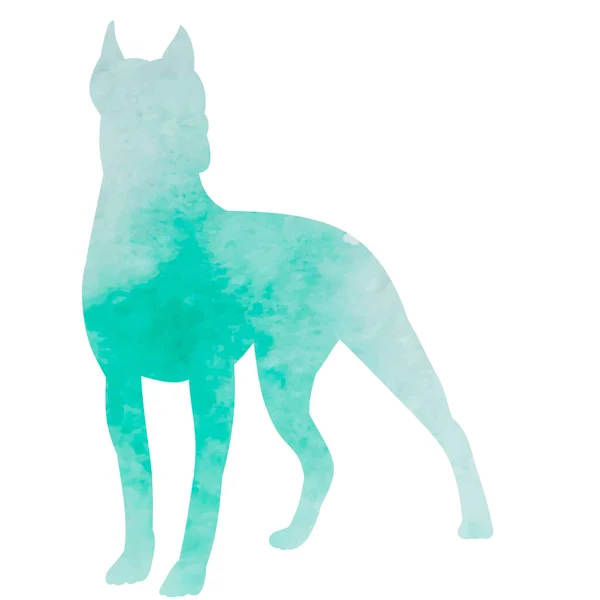 Vit Bakgrund Grön Akvarell Silhuett Hund Ensam Står — Stock vektor