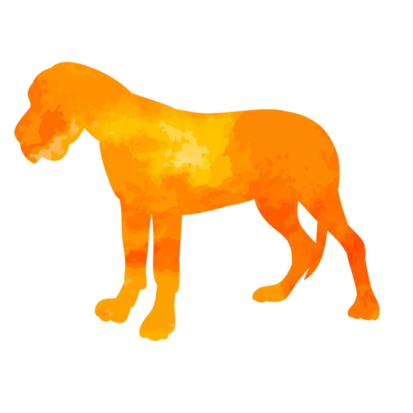 Orange Watercolor Silhouette Dog Standing — Stock Vector