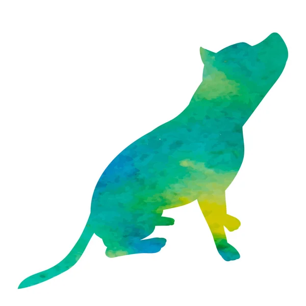Silueta Acuarela Verde Perro Sentado — Vector de stock