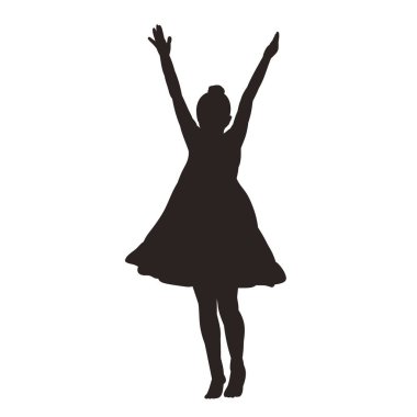 Beyaz arka plan, dans eden bir kızın siyah silüeti.