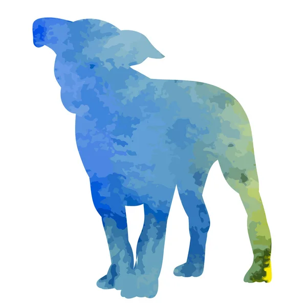 Vecteur Sur Fond Blanc Silhouette Aquarelle Bleue Chien Debout — Image vectorielle