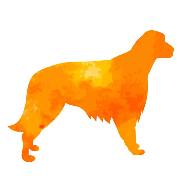 Vektor Vit Bakgrund Orange Akvarell Silhuett Hund Stående — Stock vektor