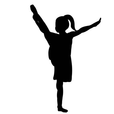 vektör, beyaz arka planda, egzersiz yapan bir kızın siyah silueti