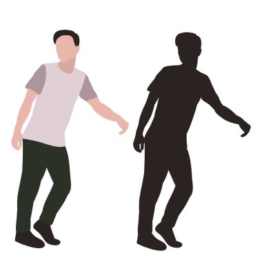 Beyaz arka plan, dans eden bir adamın siyah silüeti.