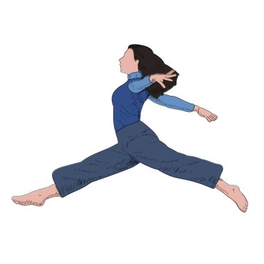 vektör, beyaz arkaplanda, dans eden kız çizimi