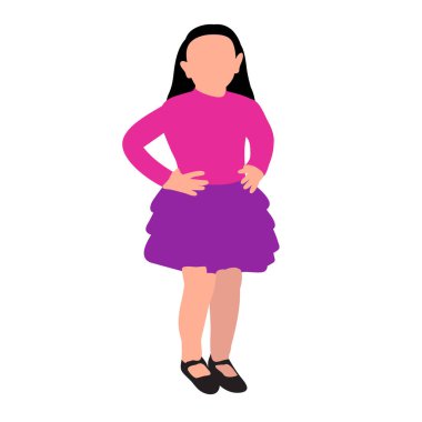 vektör, beyaz arka planda, yüzü olmayan çocuk, kız ayakta duruyor