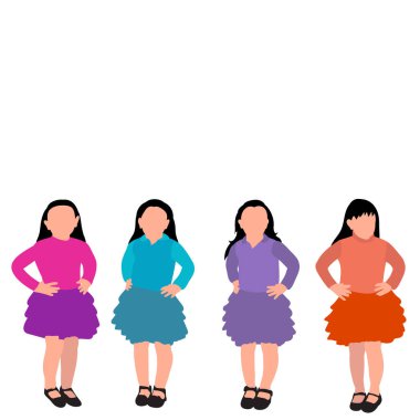 vektör, beyaz arkaplanda, düz stil, bebek kız duruyor, set, koleksiyon