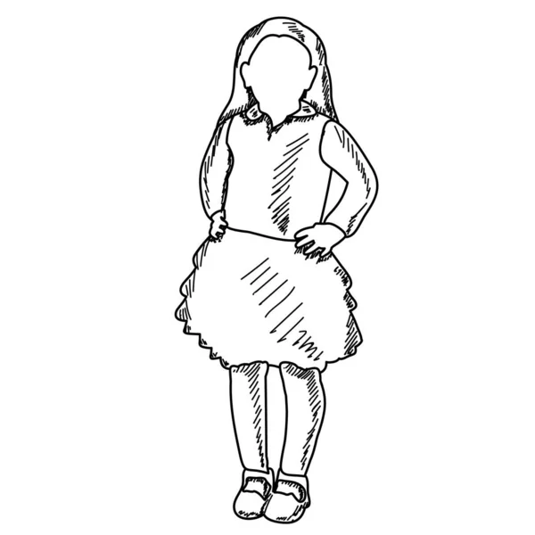 Σκίτσο Παιδί Κορίτσι Στέκεται — Διανυσματικό Αρχείο