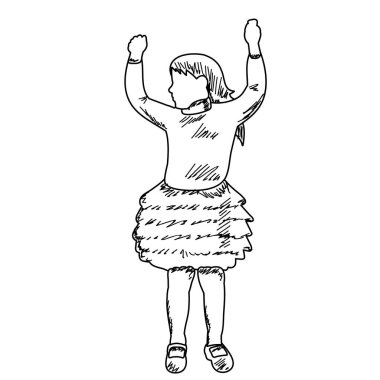 vektör, beyaz arkaplanda, taslak, basit çizgiler çocuk dansı