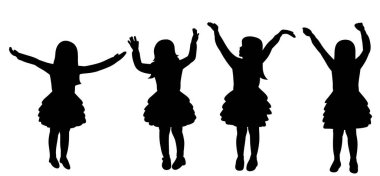 vektör, beyaz arkaplanda, bir çocuğun siyah silueti sevinir, ayarlanır