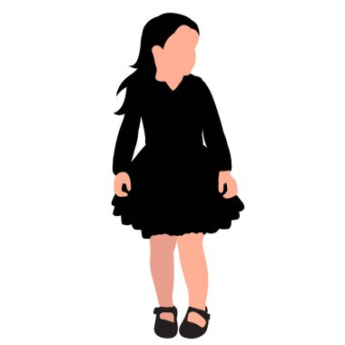 Beyaz arka plan, elbise giymiş bir kızın silüeti.