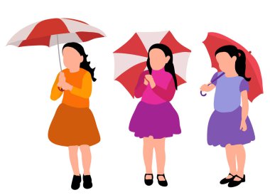 Beyaz arkaplanda, şemsiyesi olan yüzü olmayan bir kız çocuğu silueti var.