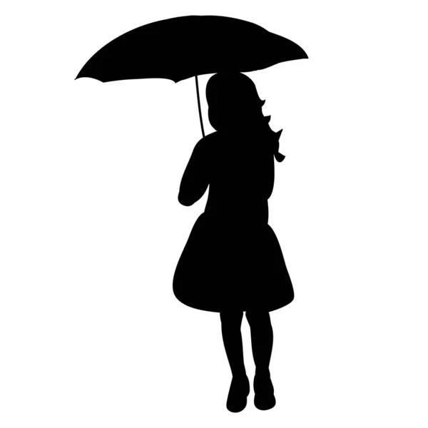 Black Silhouette Little Girl Umbrella — Stock Vector