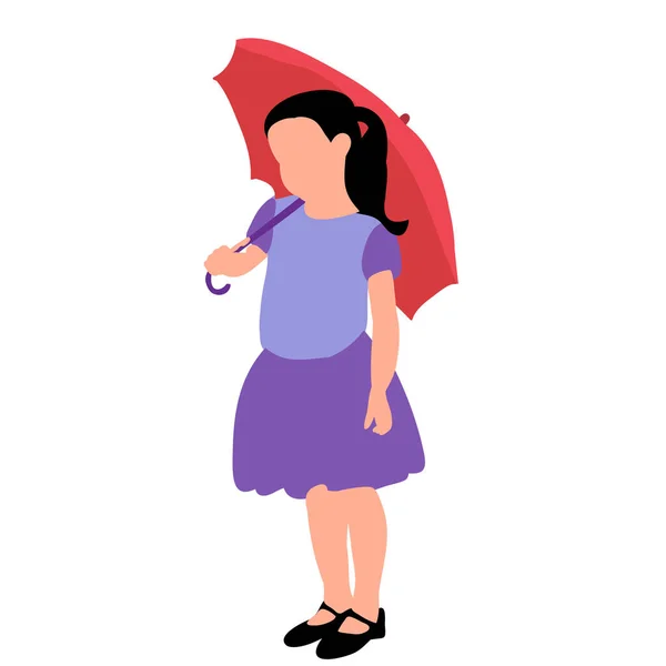 Vektor Vit Bakgrund Ansiktslös Barn Flicka Med Paraply — Stock vektor
