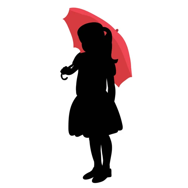 White Background Black Silhouette Child Girl Umbrella — Stock Vector