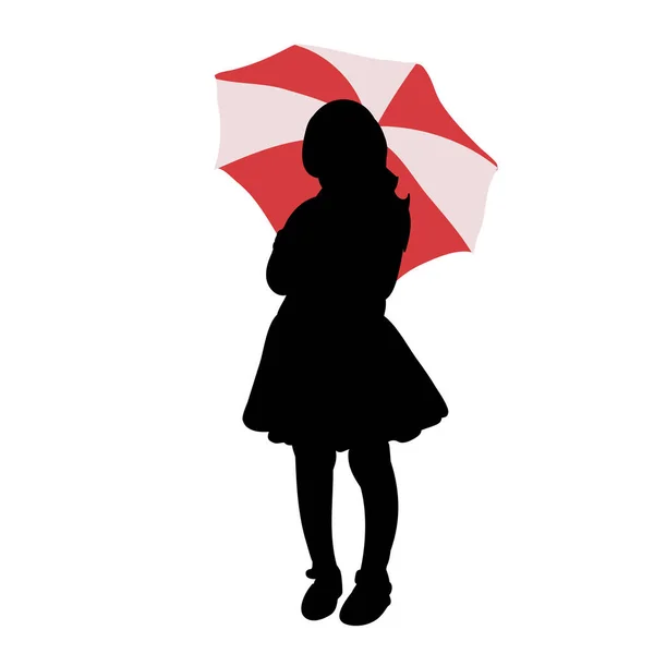 Vit Bakgrund Svart Siluett Ett Barn Flicka Med Ett Paraply — Stock vektor