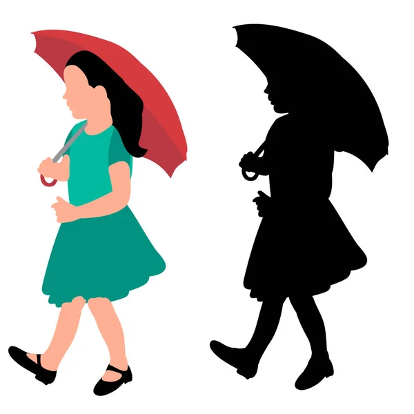 Faceless Silhouette Little Girl Umbrella — Stock Vector