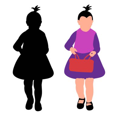 Beyaz arka plan, yüzü olmayan siluet sepetli bir çocuk.