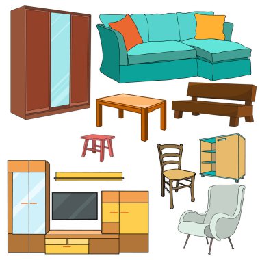 vektör, izole mobilya koleksiyonu