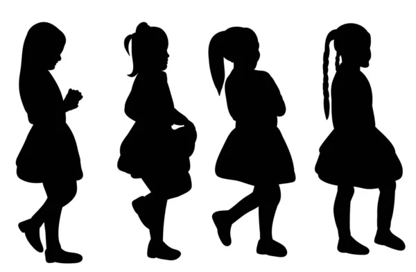 Vecteur Sur Fond Blanc Silhouette Noire Une Fille Marchant Ensemble — Image vectorielle