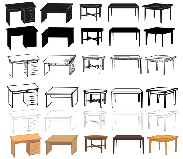 Vecteur Bureau Isolé Croquis Une Table Collection Ensemble Silhouettes Une — Image vectorielle