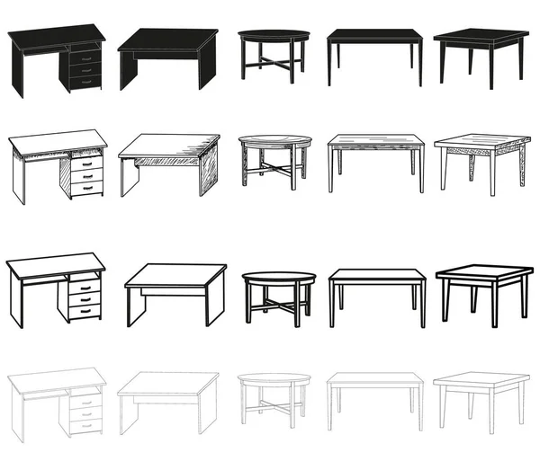 Vecteur Croquis Isolé Une Table Collection Silhouette Ensemble Table — Image vectorielle
