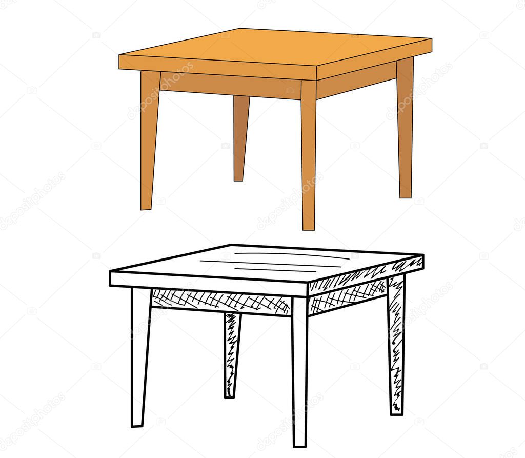 vector, isolated table, sketch of a table