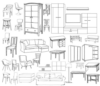 vektör, bir mobilya setinin izole çizimi