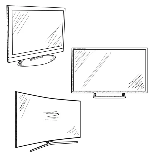 Vector Conjunto Bocetos Aislados Televisión — Vector de stock