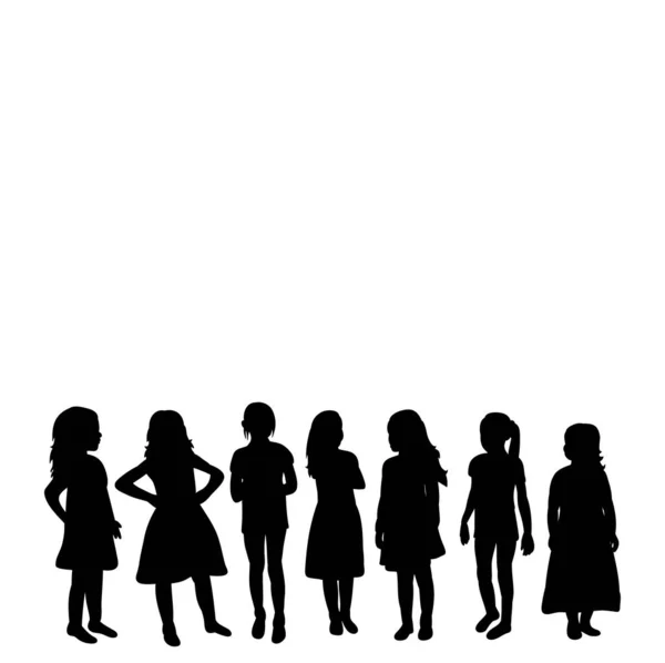 Silhouette Enfants Petite Fille Groupe — Image vectorielle