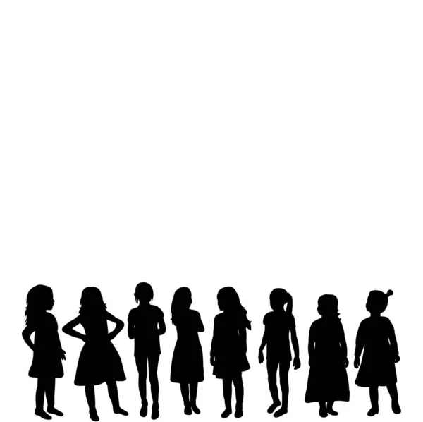 Vektor Isoliert Silhouette Kinder Kleines Mädchen Gruppe — Stockvektor